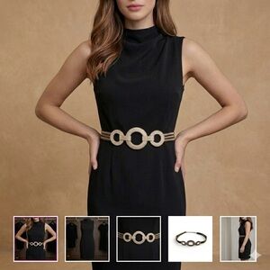 Vintage Glam Gold Tone Rhinestone Embellished Circle Stretch Statement Belt